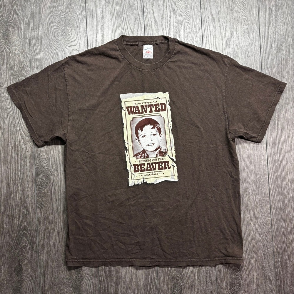 Vintage Leave It to Beaver Wanted T-Shirt Brown XL y2k Humor Rare